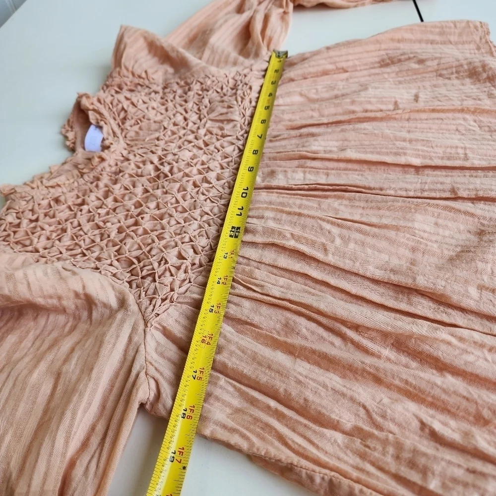 Zara Girls Long Sleeve Textured Top Babydoll Blouse Cream Blush Pink Sz 13-14